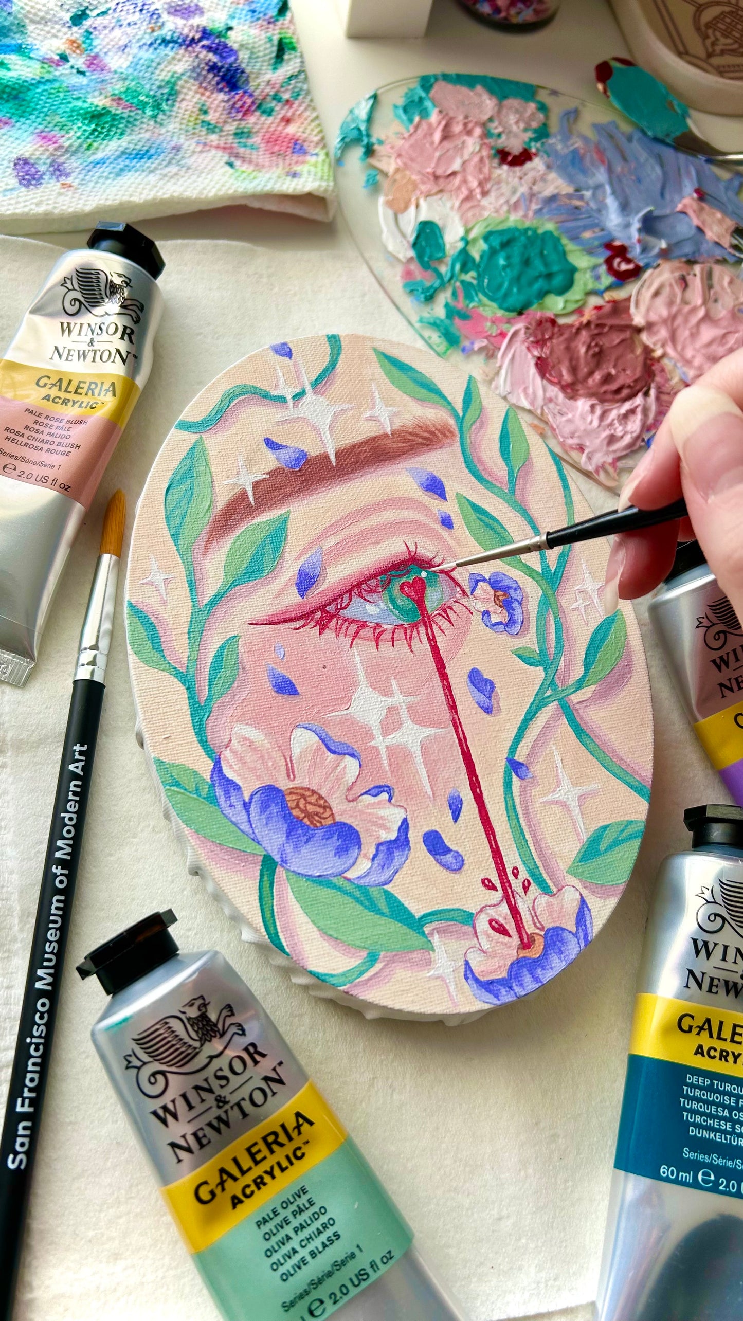 "Fragile" Oval Acrylic Painting on Canvas - 5x7in