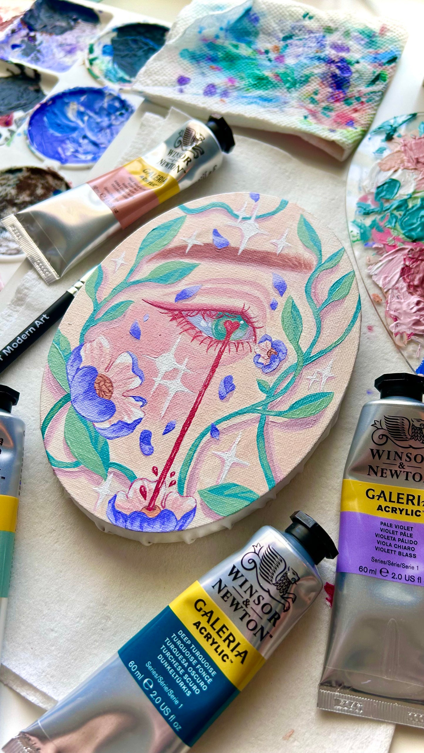 "Fragile" Oval Acrylic Painting on Canvas - 5x7in