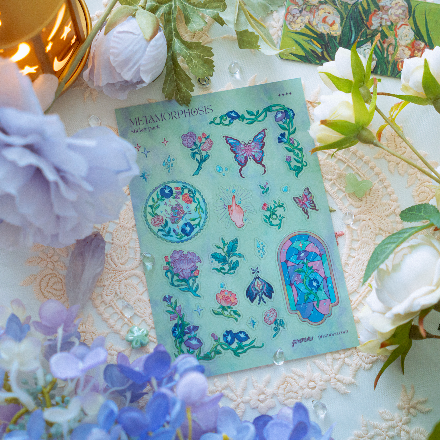 Stained Glass Butterfly Floral Transparent Acrylic Keychain Ghibli Cozy Aesthetic Sticker Sheet Stationery set