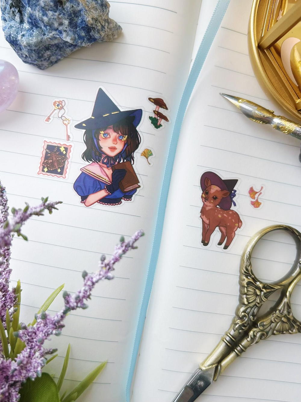 A high quality sticker sheet themed around an enchanting witch study in collaboration with STICKII Club! Halloween Spooky Adorable Stickers