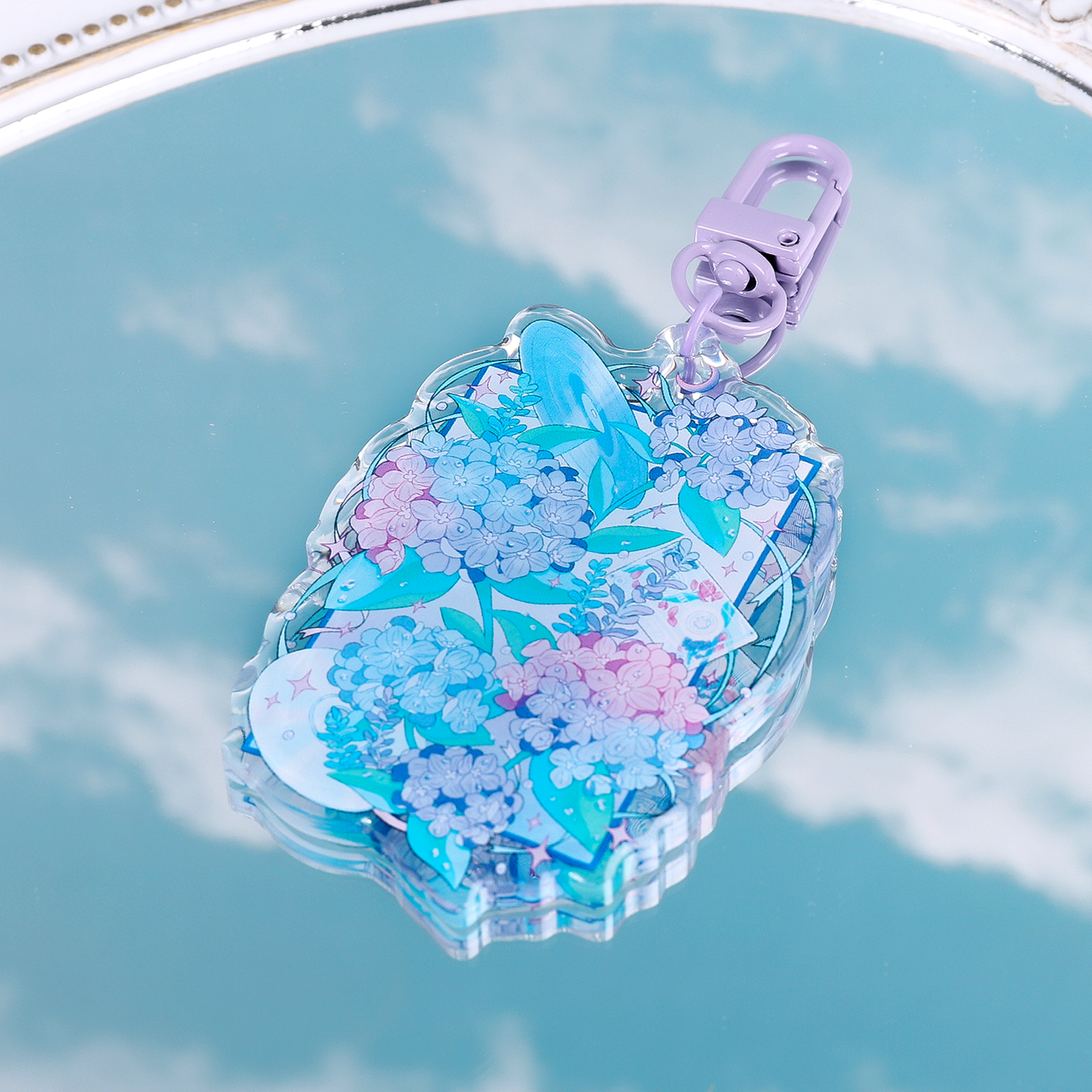 Music Record Hydrangea Acrylic Keychain Keyring Illustration Inspired by Japanese Art