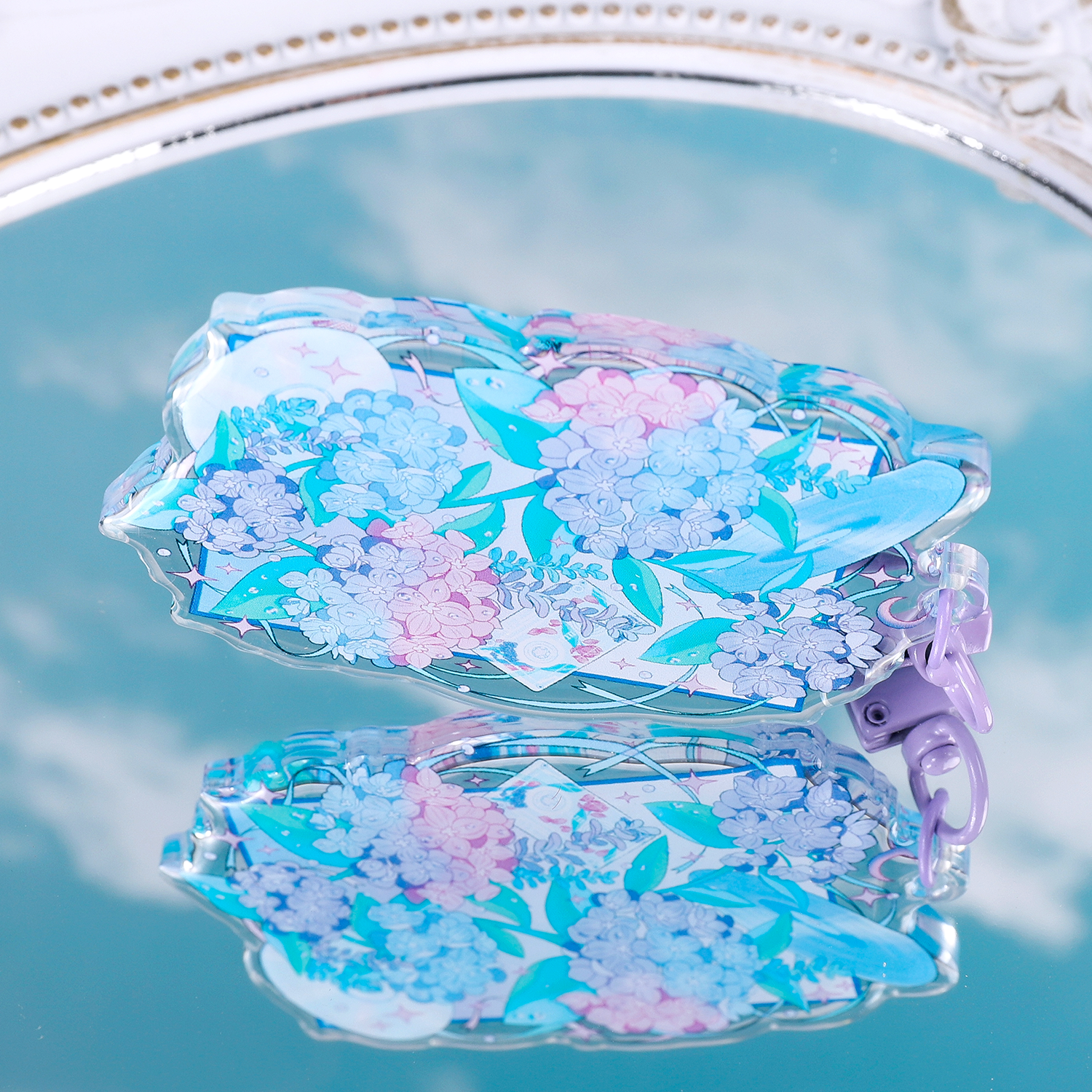 Music Record Hydrangea Acrylic Keychain Keyring Illustration Inspired by Japanese Art