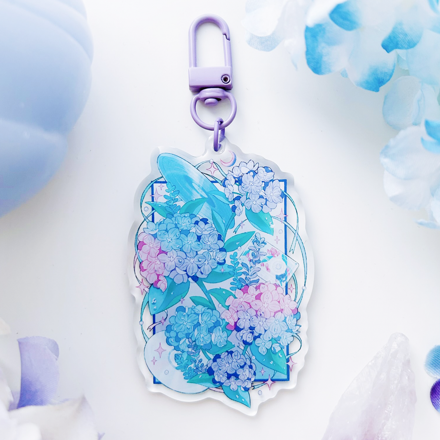 Music Record Hydrangea Acrylic Keychain Keyring Illustration Inspired by Japanese Art