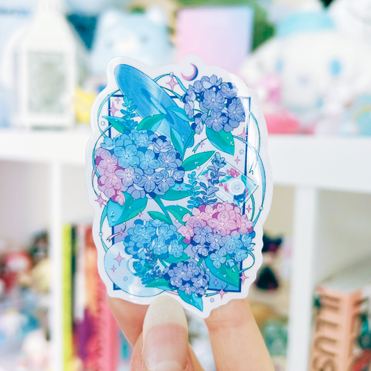 Music Record Hydrangea Clear Transparent Sticker 3 inches Illustration Inspired by Japanese Flower Anime Art