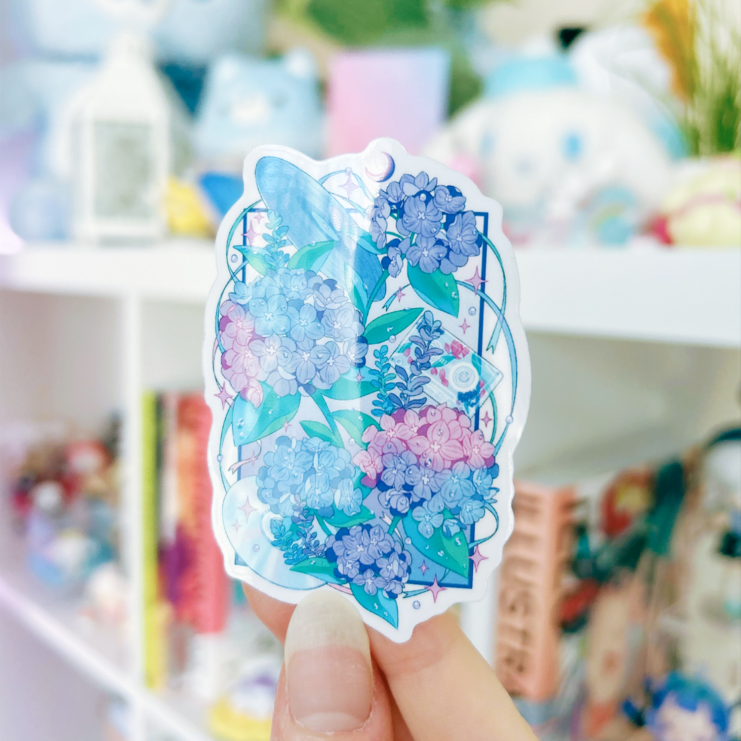 Music Record Hydrangea Clear Transparent Sticker 3 inches Illustration Inspired by Japanese Flower Anime Art