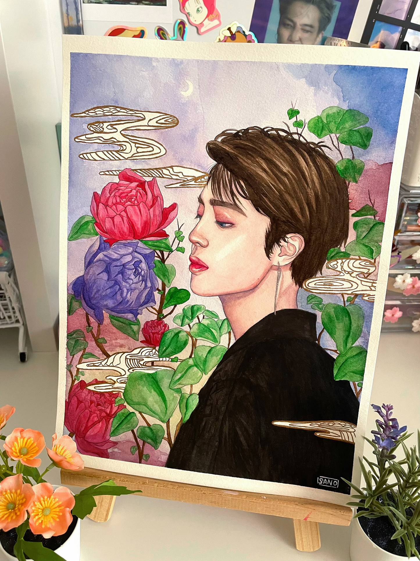 Beautiful BTS Park Jimin Watercolor Portrait Traditional Painting
