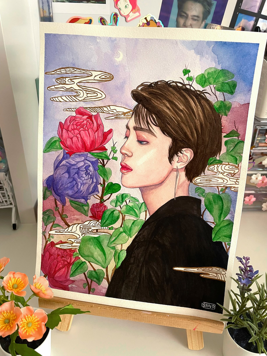Beautiful BTS Park Jimin Watercolor Portrait Traditional Painting