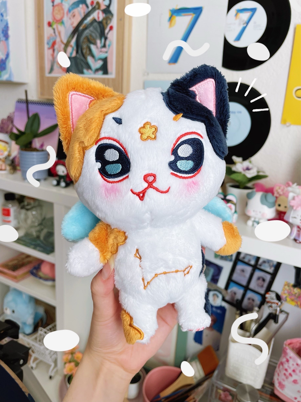 Adorable Calico Cat Plush Stuffed Toy with Angel Wings