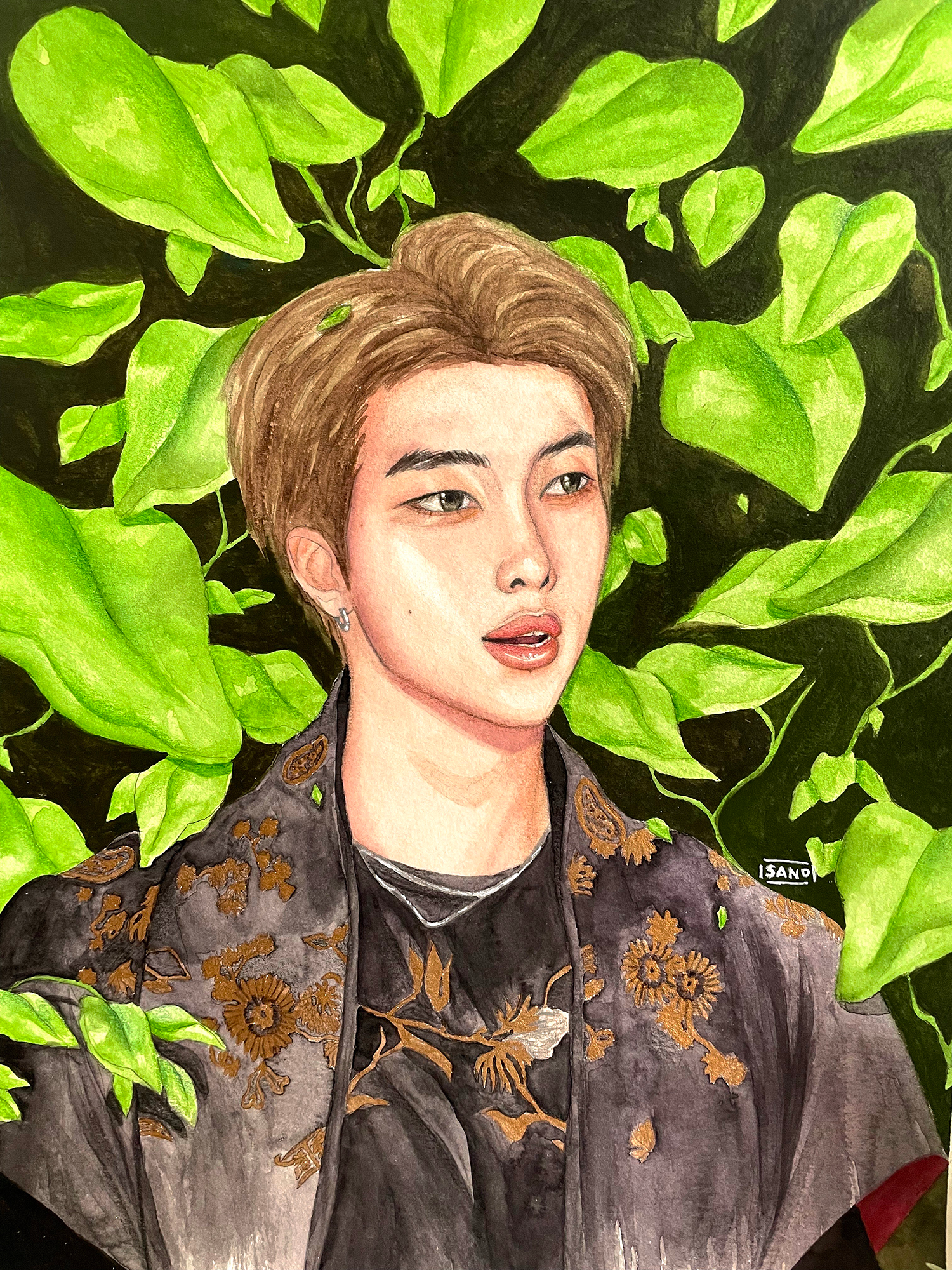 Beautiful BTS Kim Namjoon RM Watercolor Portrait Traditional Painting