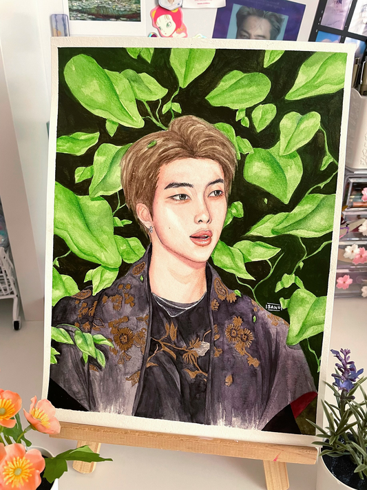 Beautiful BTS Kim Namjoon RM Watercolor Portrait Traditional Painting