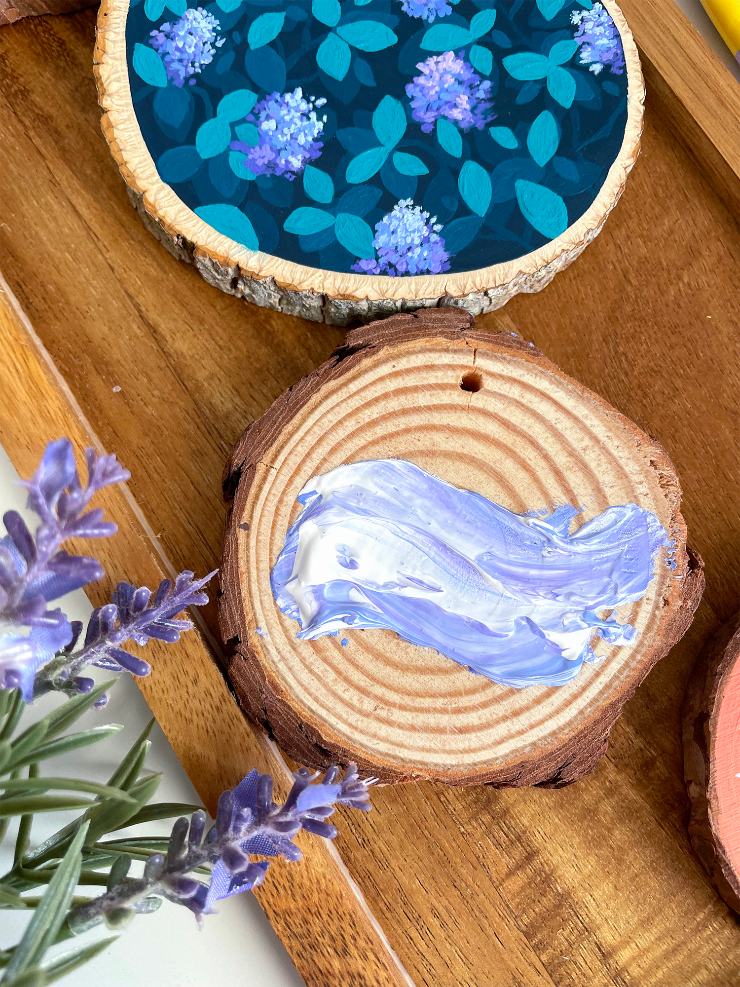 Ocean Wave Acrylic Painting on a Wood Slice