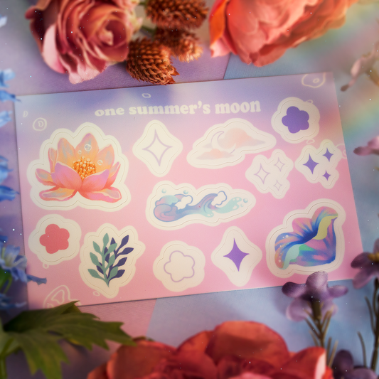 Flower Lotus Moon Adorable Sticker Sheet Stationery
