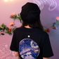 Black Unisex Crewneck T-Shirt with Moon and Ocean Aesthetic Designs