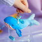 Cute Blue Gradient Whale Keychain with Heart Keyring and Blue Jewel Accessory Bag Purse 