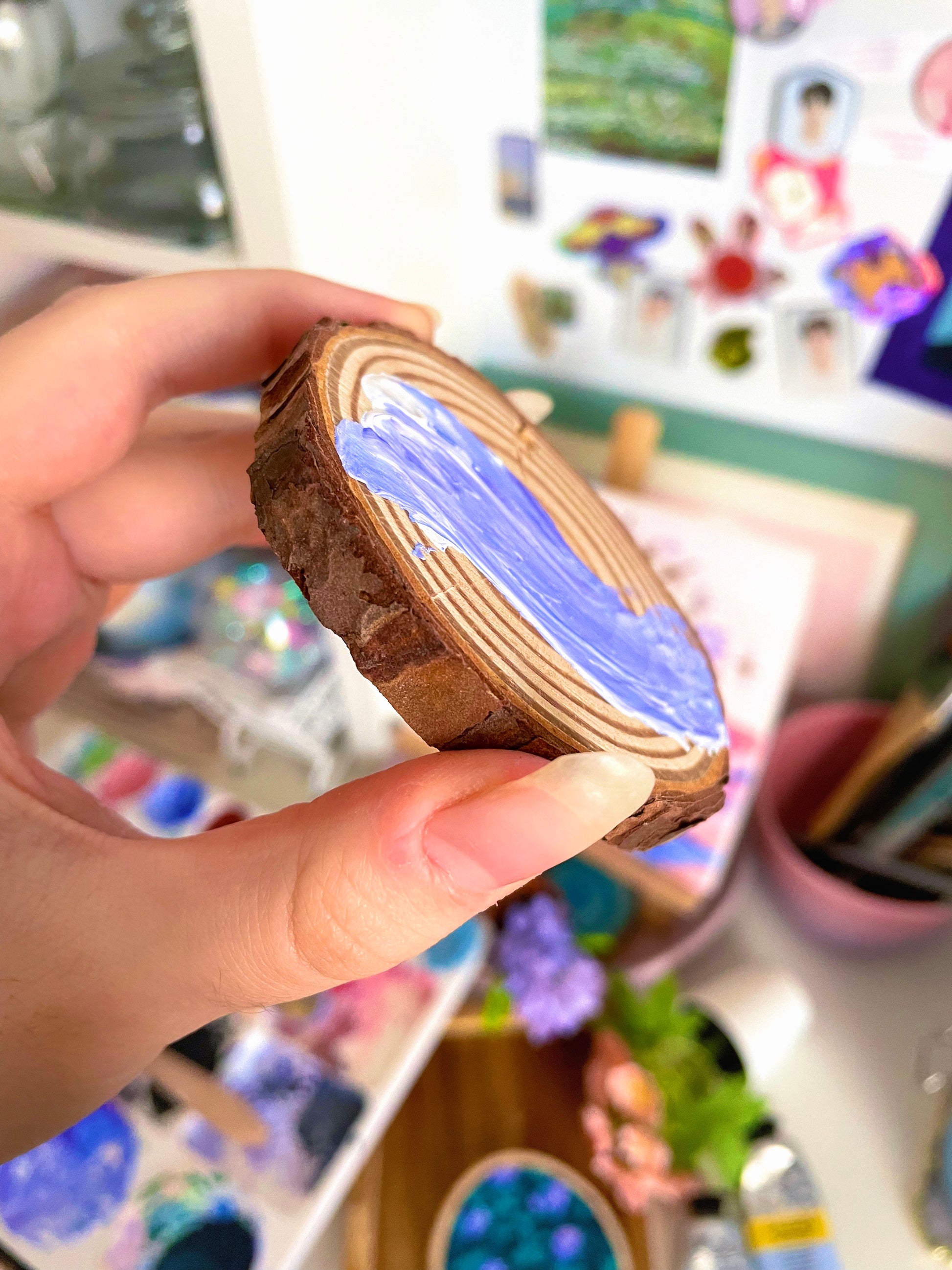 Ocean Wave Acrylic Painting on a Wood Slice