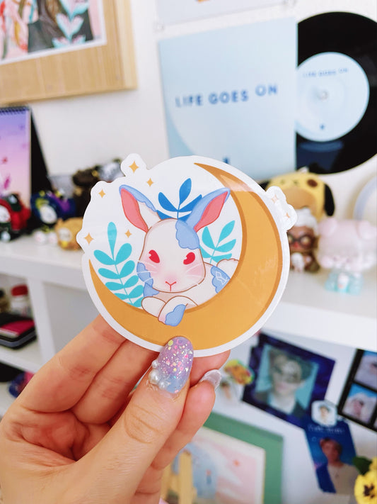 Adorable Moon Rabbit Aesthetic Transparent Sticker