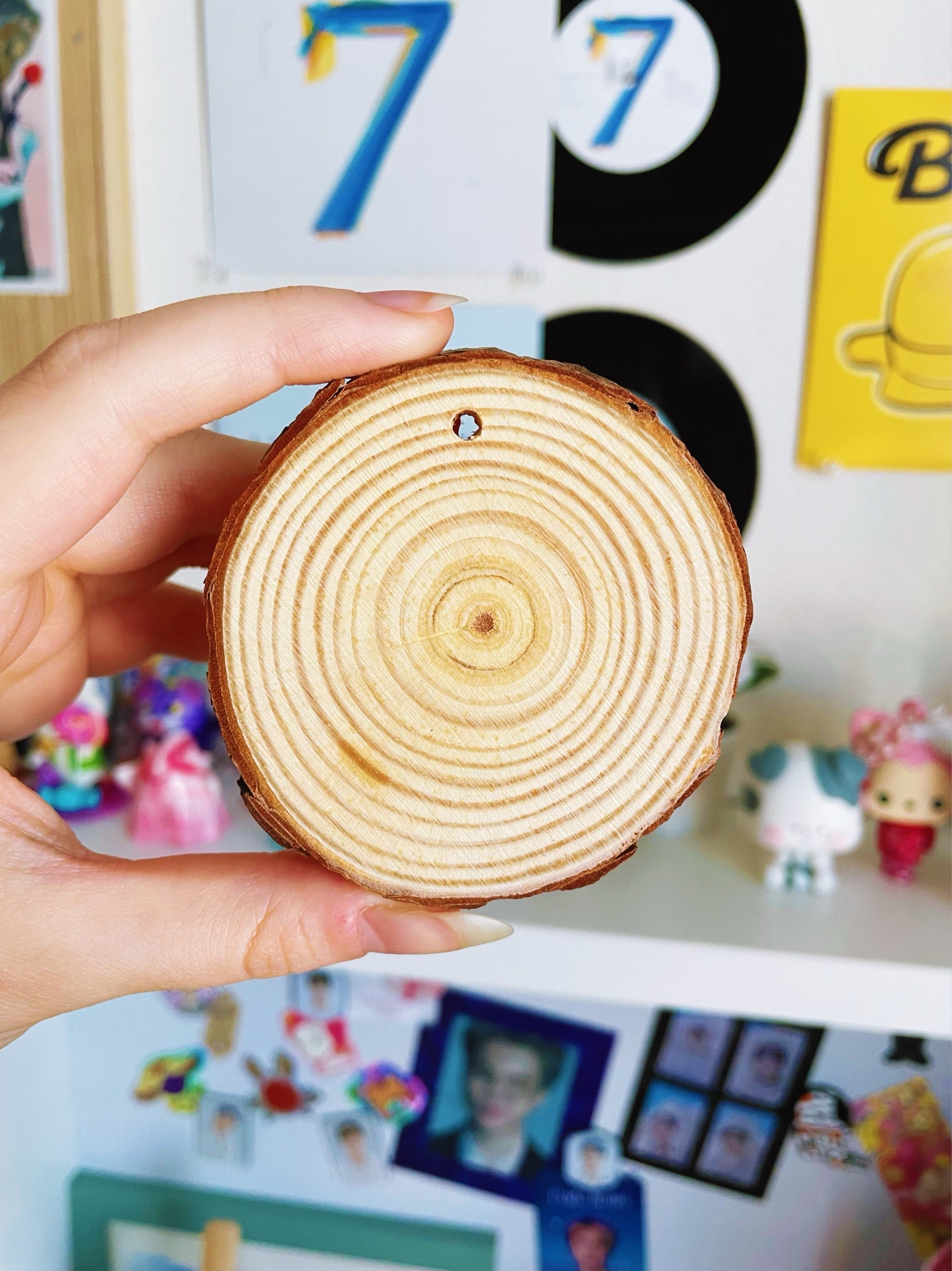 Adorable Peach Acrylic Painting on Wood Slice