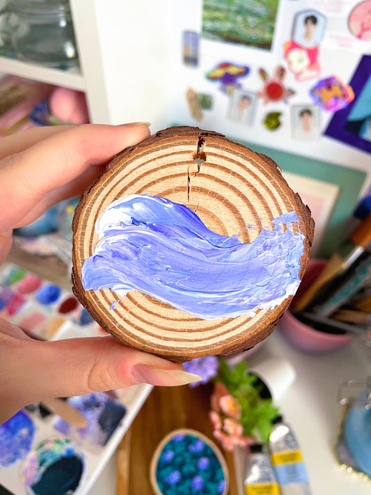 Ocean Wave Acrylic Painting on a Wood Slice