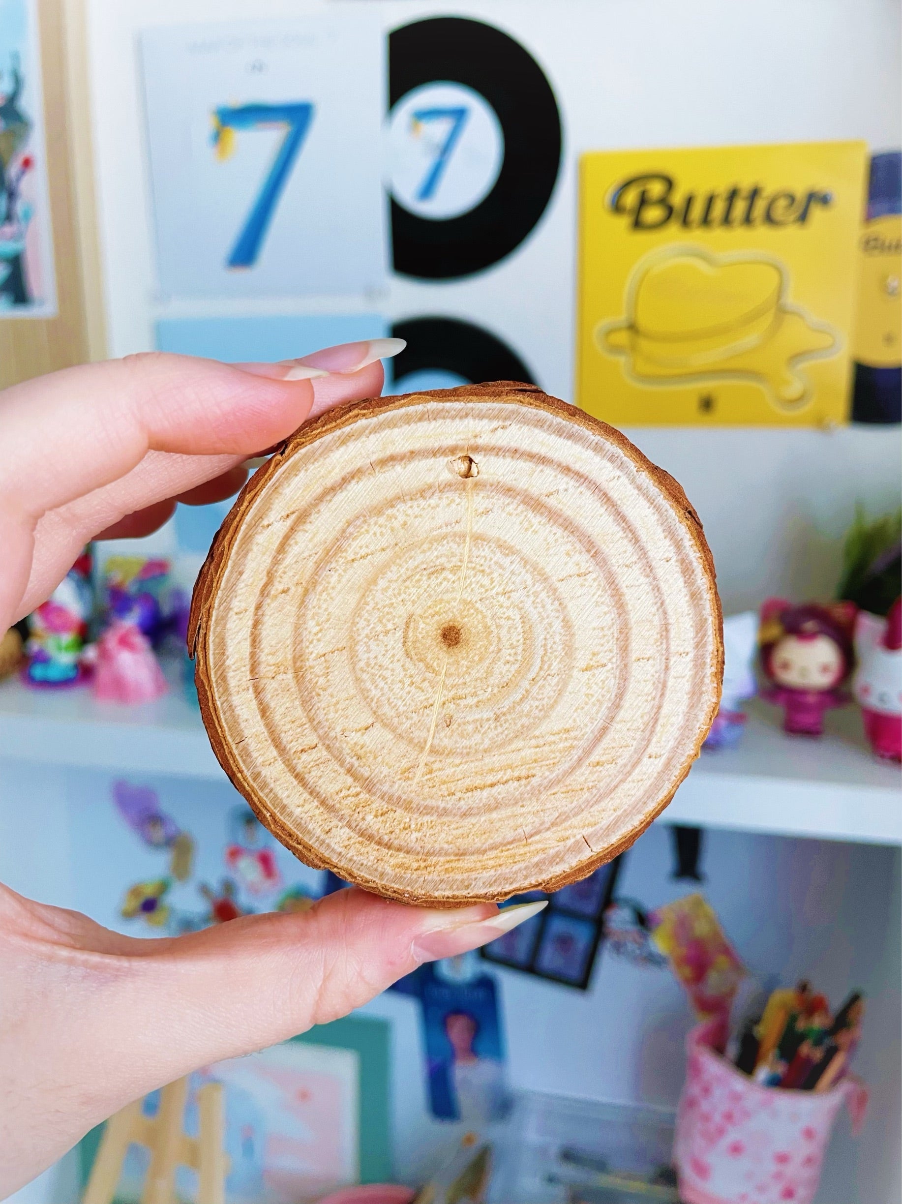 Adorable Water Droplets and Stars Acrylic Painting on Wood Slice
