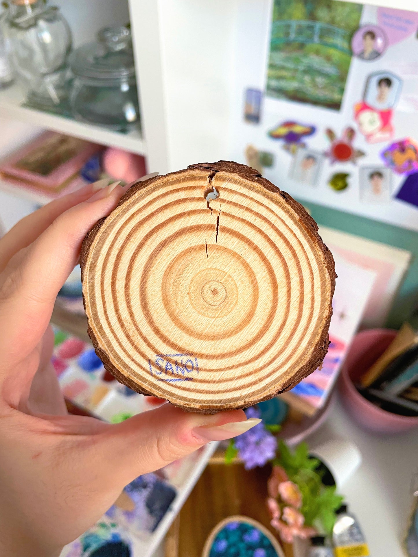 Ocean Wave Acrylic Painting on a Wood Slice