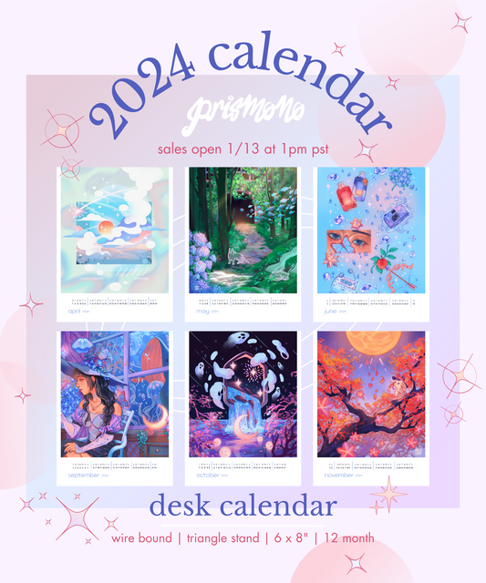 2024 Desk Calendar White Coil Illustration Art Book with Beautiful Art and Digital Paintings