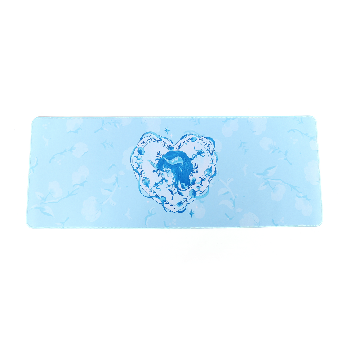 Decorative heart-shaped cupid swan themed mousepad desk mat for cute gaming set-ups and coquette blue and white theme.