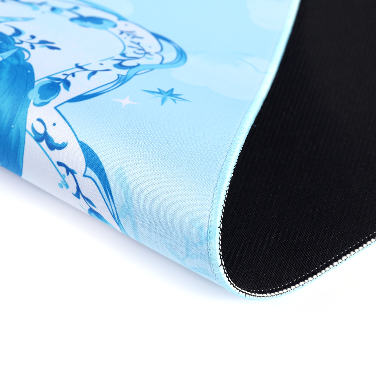 Decorative heart-shaped cupid swan themed mousepad desk mat for cute gaming set-ups and coquette blue and white theme.