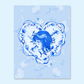 Cute Coquette Blue and White Porcelain Keychain Postcard Art Print with Swan Ballet and Floral Cupid Valentine Aesthetic