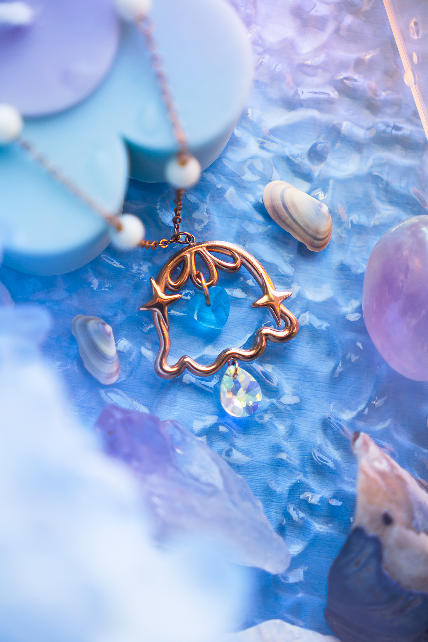 Jellyfish Garden Hypoallergenic Stainless Steel Pendant Necklace Chain Jewelry Japanese Fashion Aquatic Ocean Sea Inspired Jewelry Design Rose Gold