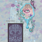 A stamp sticker and a transparent sticker for a snail mail club featuring a botanical, ornate mirror, a decorative gate, butterfly, and flowers.