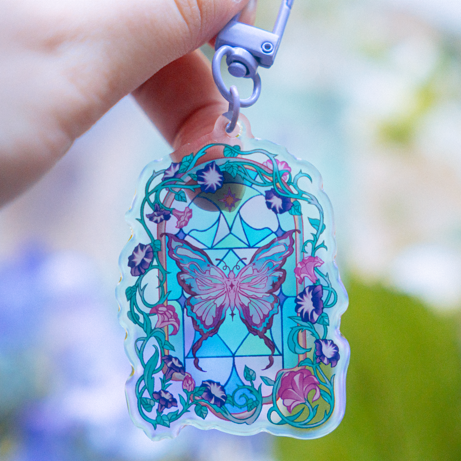 Stained Glass Butterfly Floral Transparent Acrylic Keychain Ghibli Cozy Aesthetic