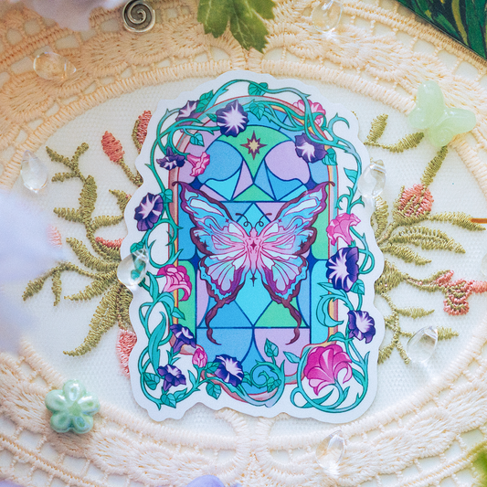 Stained Glass Butterfly Floral Transparent Sticker 3 Inch Ghibli Cozy Aesthetic