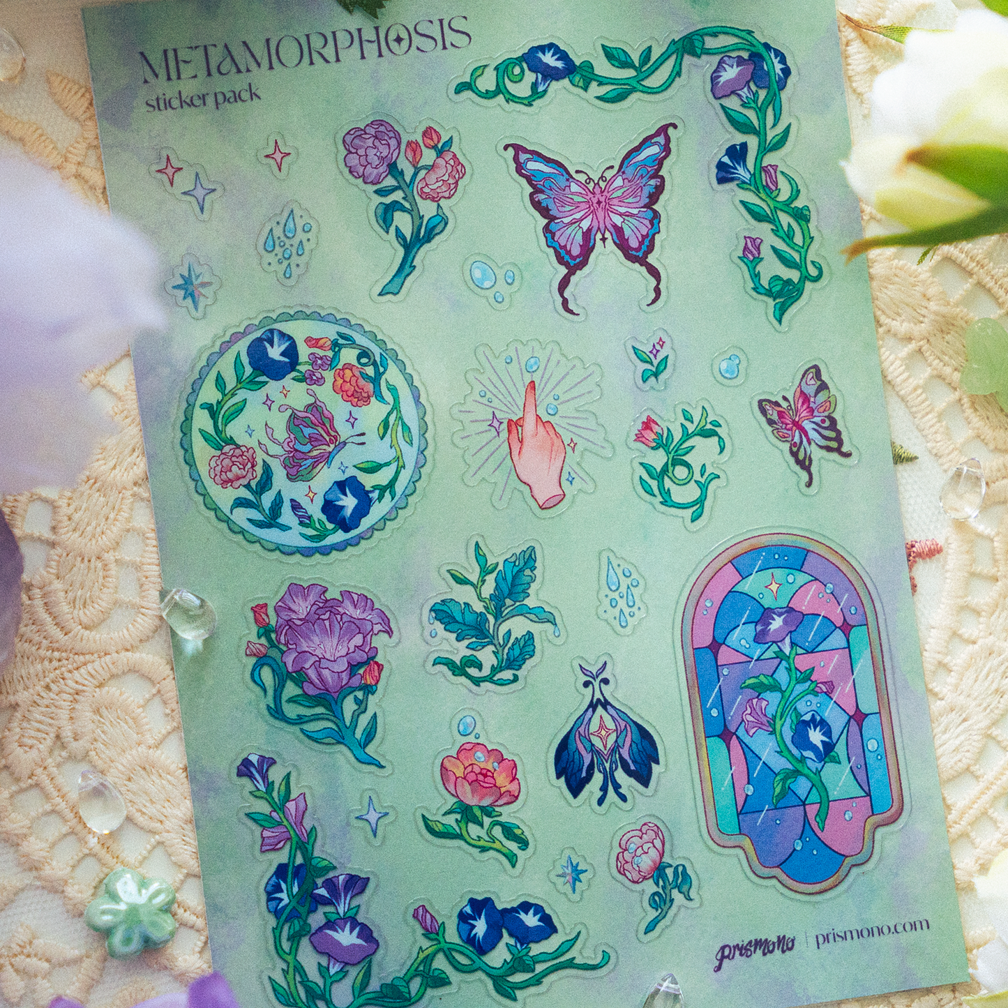 Stained Glass Butterfly Floral Transparent Acrylic Keychain Ghibli Cozy Aesthetic Sticker Sheet Stationery set