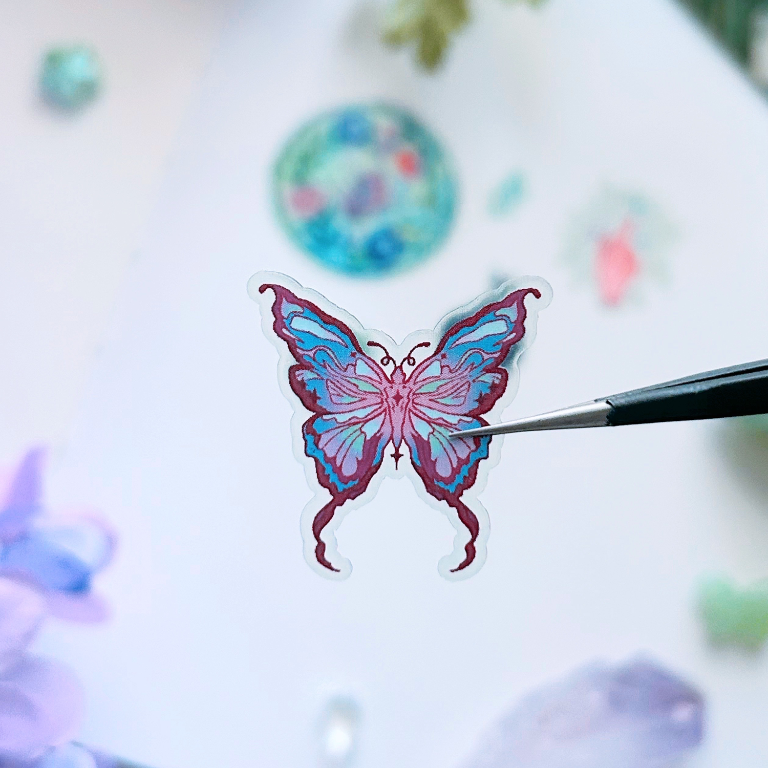 Stained Glass Butterfly Floral Transparent Acrylic Keychain Ghibli Cozy Aesthetic Sticker Sheet Stationery set