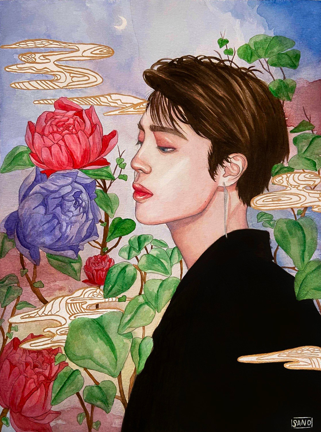 Beautiful BTS Park Jimin Watercolor Portrait Traditional Painting