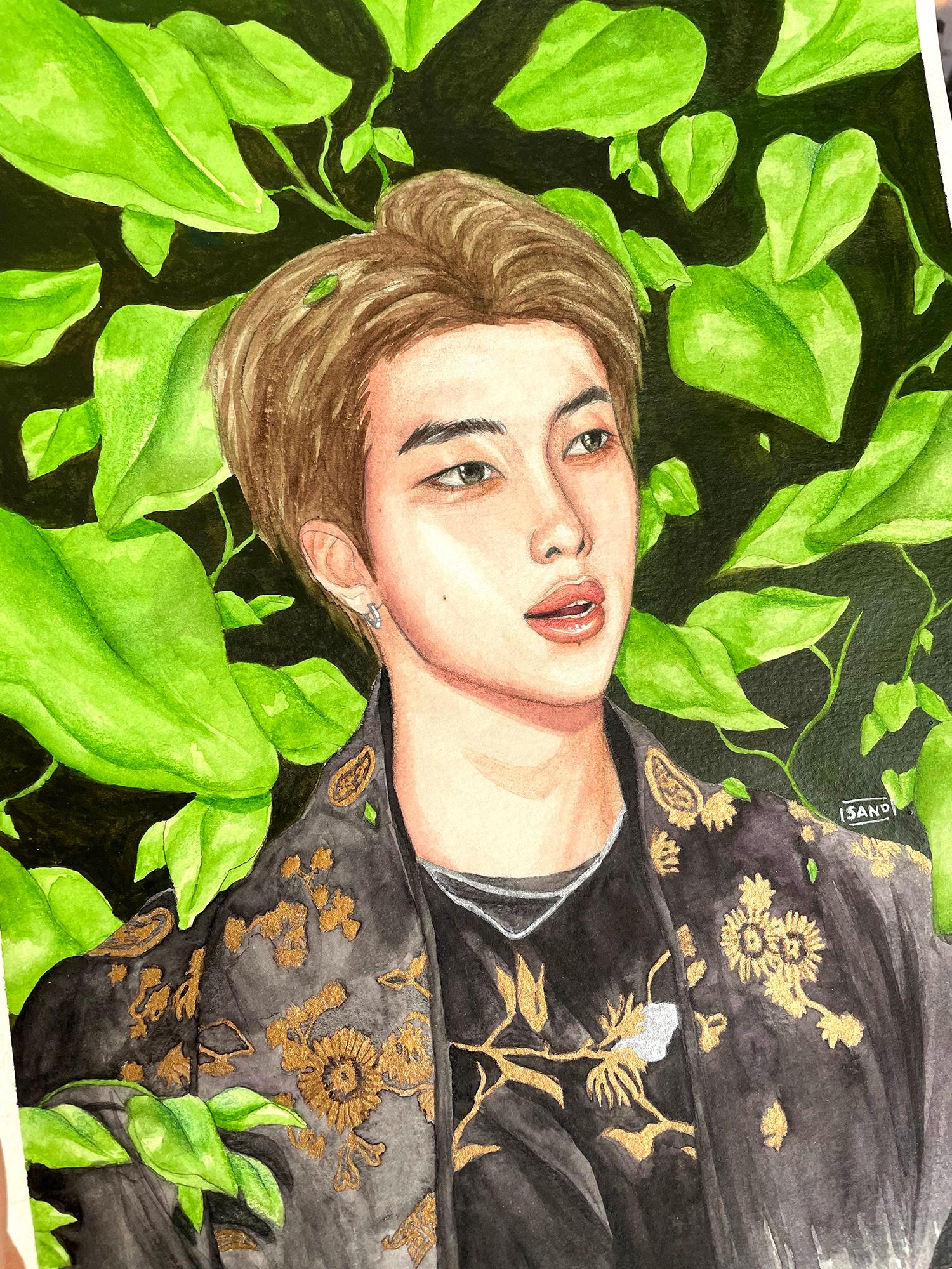 Beautiful BTS Kim Namjoon RM Watercolor Portrait Traditional Painting