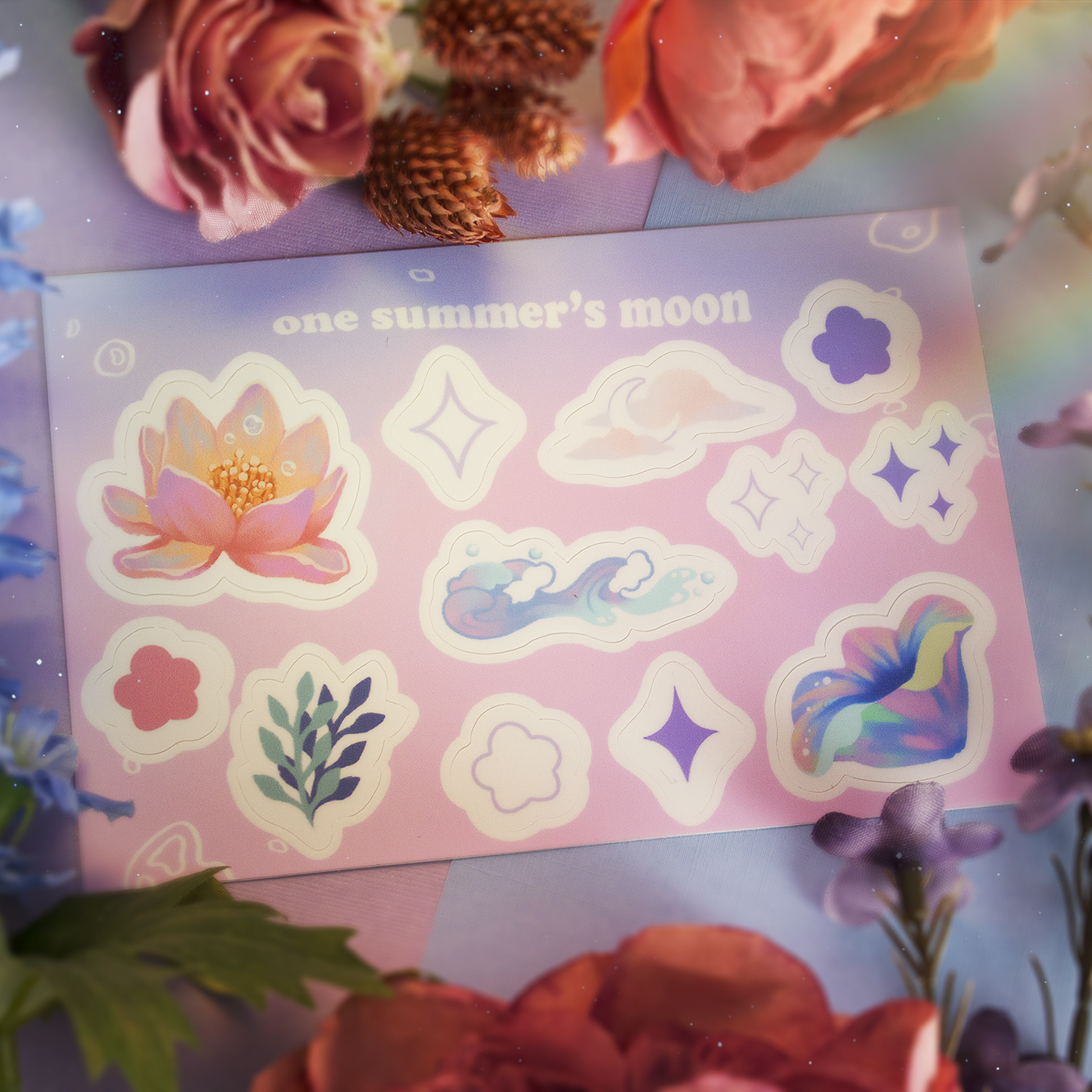 Flower Lotus Moon Adorable Sticker Sheet Stationery