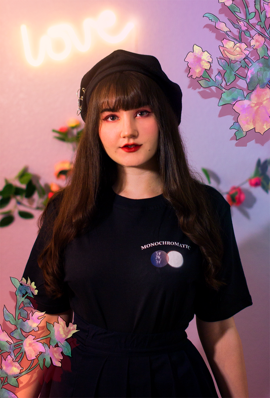 Black Unisex Crewneck T-Shirt with Moon and Ocean Aesthetic Designs