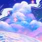 Winter Icy and Enchanting Postcard Art Print Illustration with Beautiful Clouds and Stars